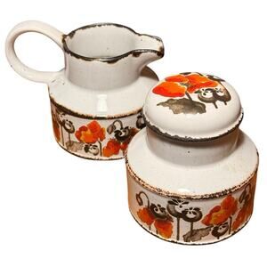 Vintage 70s Midwinter Stonehenge Autumn Poppy Creamer & Covered Sugar Bowl Set